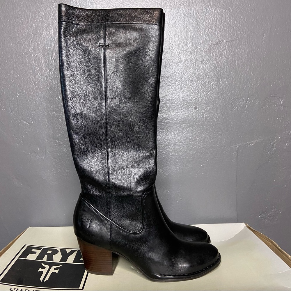 FRYE Rory Scrunch Boot Black Leather Tall Heeled Boots Size 9 NWT